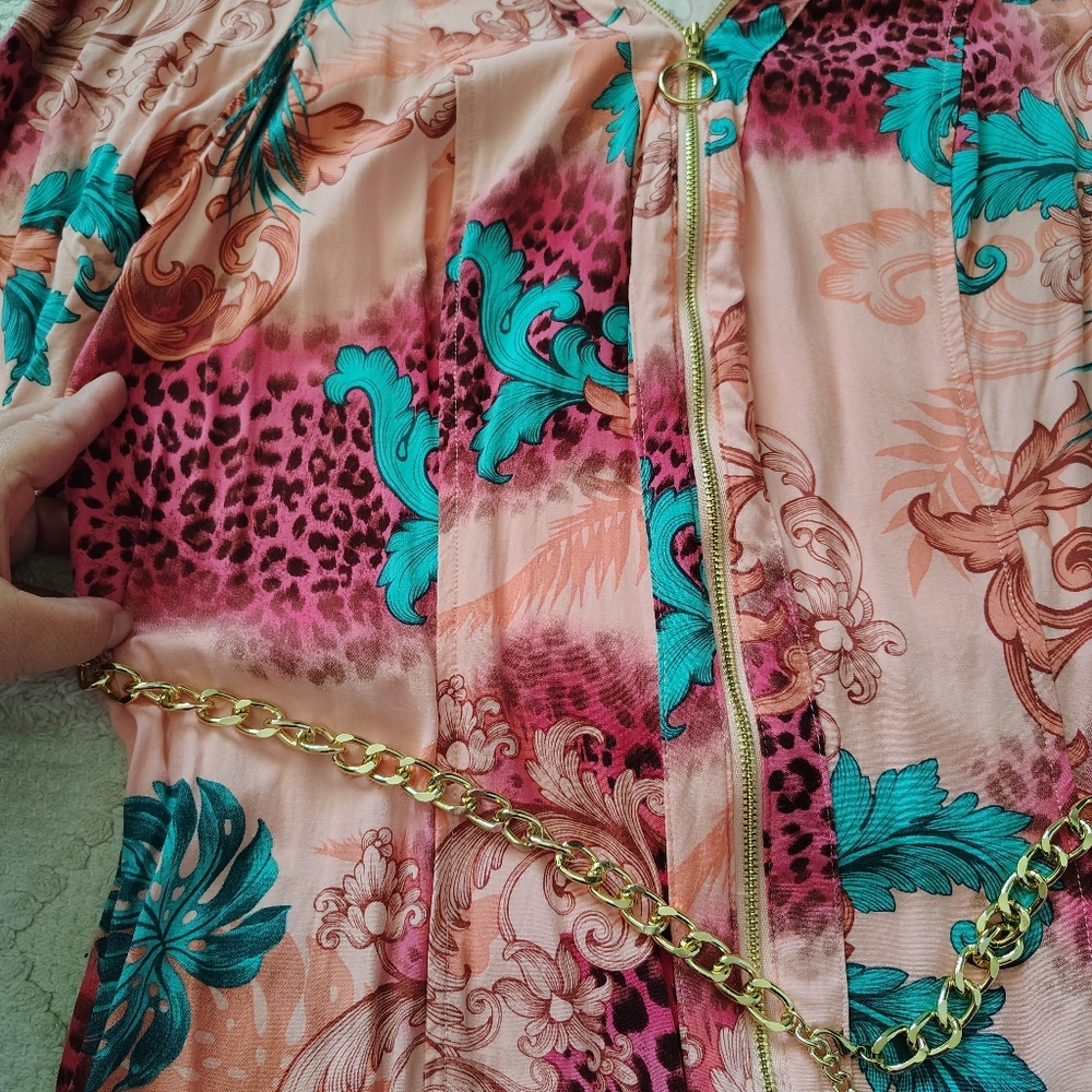 SOLD Pink and Blue Patterned Shirt Dress - Picture 7 of 12